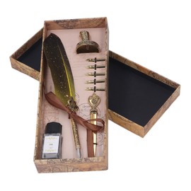 Feather Pen Set with 5 Interchangeable Nib Letter Opener Pen Holder Ink Empty Bottle Quill Pen Set for Student Birthday Yellow