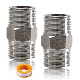 Pack of 2 G1/2 Inch Stainless Steel Double Nipples, 1/2 Inch 304 Stainless Steel Hexagonal Nipple with Male Thread, Double Thread Fitting, Extension Adapter, for Drinking Water Systems, Pipe