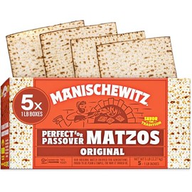 Manischewitz Passover Matzo (5x1lb Boxes) The Original Manischewitz Passover Matzo | Two Ingredients only - Flour and Water - 18 Min Matzo | Unsalted | Kosher for Passover and Year Round