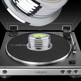 LP Weight Phono Disc Stabilizer, 60Hz Turntable Level, 9.5 oz HiFi 3 in 1 Strobe Scale Record Puck 45RPM Vinyl Clamp with Bubble Level for Phonograph Vinyl Players