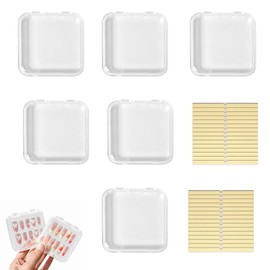 LOYELEY Nail Storage Case, Set of 6, 3.0 x 3.0 inches (7.5 x 7.5 cm), Double Sided Tape Included, 60 Sheets, Clear, Bead Organization, Artificial Nail Storage, Clear Display Case, Small, Packing Box