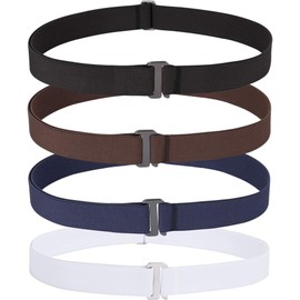4 Pack No Show Elastic Belts for Women and Men, Stretch Invisible Belt with Flat Buckle by WHIPPY Black Coffee Blue White