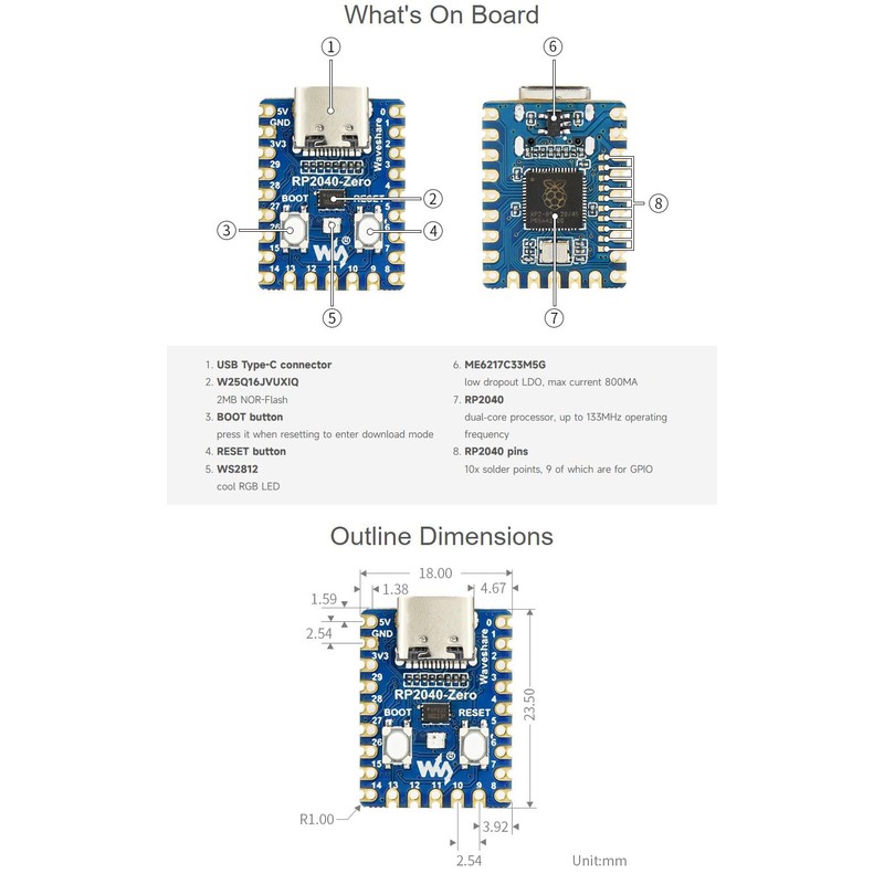 Waveshare RP2040-Zero A Low-Cost High-Performance Pico-Like MCU Board Based On
