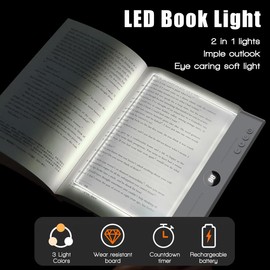 DEYOT Flat Book Light,2026 Upgrade, Book Light Treasure Box, Reading in Bed at Night with 3 Colors & Timer, Dimmable Panel Plate Book Lamp Full Page Light, Bookish Gifts for Book Lovers(White)