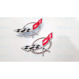 AUTO 2PC 1997-2004 C5 Corvette Chrome Front Bumper Rear Deck Lid Cross Flags Emblem