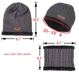 3 PCS Beanie Hat Gloves Scarf for Women and Men Oversize Winter Beanie,Warm Fleece Lined Touchscreen Gloves Hat Scarf Set Gray