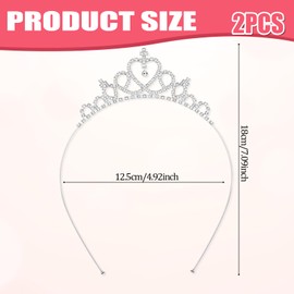 Vin Beauty 2 Pack Glittering Rhinestone Non-slip Crown Headbands for Girls Women Heart Rhinestone Tiara for Wedding Prom Party Costume Christmas Gifts