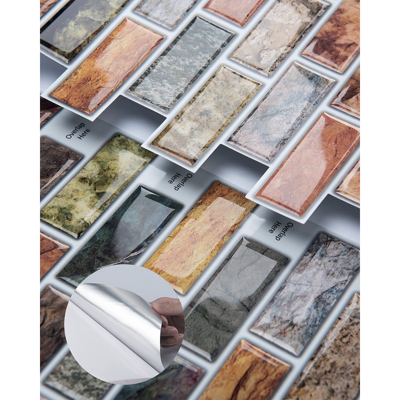 Art3d A17014P6 Peel and Stick backsplash Tile, 6 Sheets, A17014-12