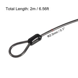 PATIKIL Security Steel Cable 2.5mm x 2m/6.56ft Coated Luggage Lock Wire Rope with Double Loop Black