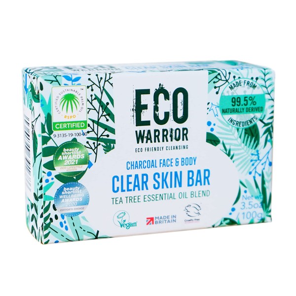 Eco Warrior Charcoal Clear Skin Soap Bar - Vegan, Cruelty