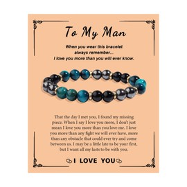 Someki To My Man Bracelet Mens Beaded Bracelets Obsidian Bracelet Inspirational Birthday Gifts for Men Husband Boyfriend, Large, no gemstone