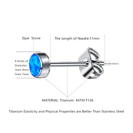 G23 Titanium & Opal Stud Earrings for Women, Girls, Hypoallergenic Earring with 3/4/5/7 mm Birthstone for Sensitive Ears, Women's Jewellery Fashion, 4mm, Titanium, Opal
