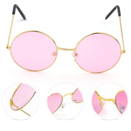 Beelittle Hippie accesorios de disfraz para hombres y mujeres – Retro Hippie estilo de los años 60 Círculo anteojos símbolo de la paz collar, Rosado, Talla única