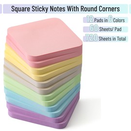 Mr. Pen- Sticky Note Set, 12 Pads, 720 Sheets, 2.8" x 2.8", 6 Pastel Color, Round Corner Colored Sticky Notes, Colorful Sticky Note, Sticky Pads, Colorful Sticky Notes, Stick Notes, Sticky Note Pad
