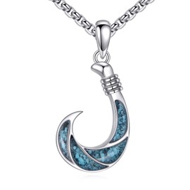 CUPENDA Fish Hook Necklace 925 Sterling Silver Turquoise Fish Hook Pendant Necklace Fish Hook Jewellery Gifts for Women Men