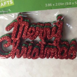 CHRISTMAS CRAFTS 3D GLITTER MERRY CHRISTMAS GREEN RED SIGNS 3D GLITTER ORNAMENTS