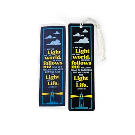 Fabric Bible Bookmark with Bonus Tassel Bookmark - John 8:12: I Am The Light of The World Bible Book Markers - Christian Bookmarks for Women & Men - Religious Bookmarks - Christian Gifts for Women