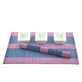 vnhomeware Bamboo Placemats Pack Of 6 Handmade Wooden Mats Eco Friendly Wood Mat Dinnerware Tableware Place Pink-Blue, P055