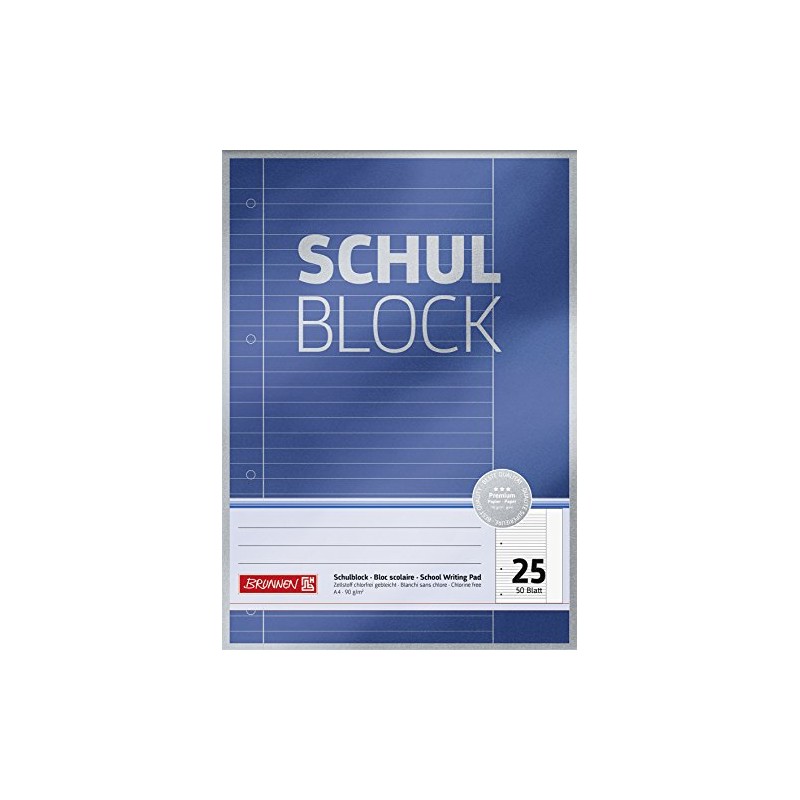 Brunnen Premium School Notepad (A4, 50 Sheets, Ruled, with Margin,