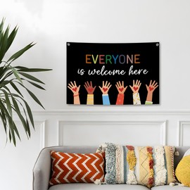 TWRVI Everyone Is Welcome Here Canvas Banner, Diversity Equality Wall Decor for Middle High School Classroom, Diversity Classroom Decor Wall Hanging Banner Flag, 30x20 Inch