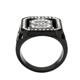 YourJewellerybox Mens black ring signet dollar cubic zirconia usa pinky 18kt stainless steel 3758 (Z2)