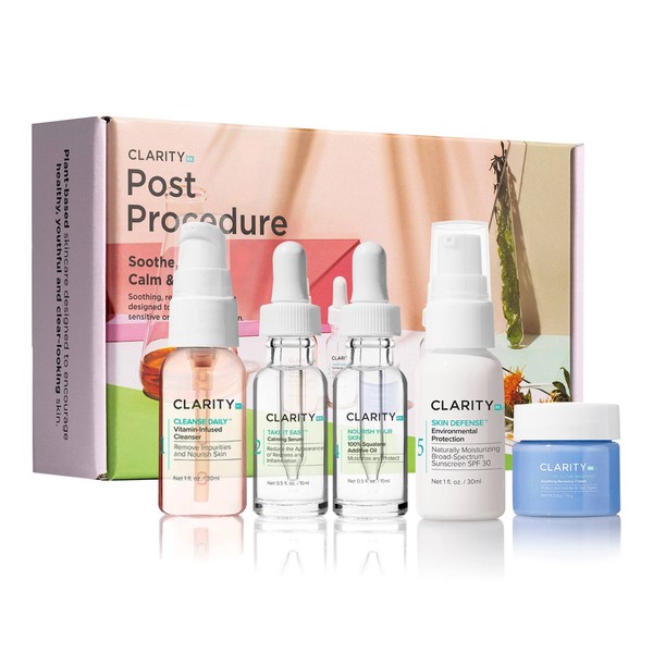 ClarityRx Post-Procedure Skincare Kit, Includes Natural Plant-Based Vitamin-Infused Face Wash, Calming Facial Serum, Soothing Moisturizer, Moisturizing Oil, SPF 30 Sunscreen