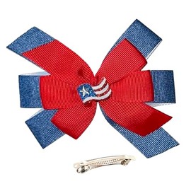 WD2U Girls 4.5" Red White Blue Jean American Flag July 4th Hair Bow French Clip Barrette