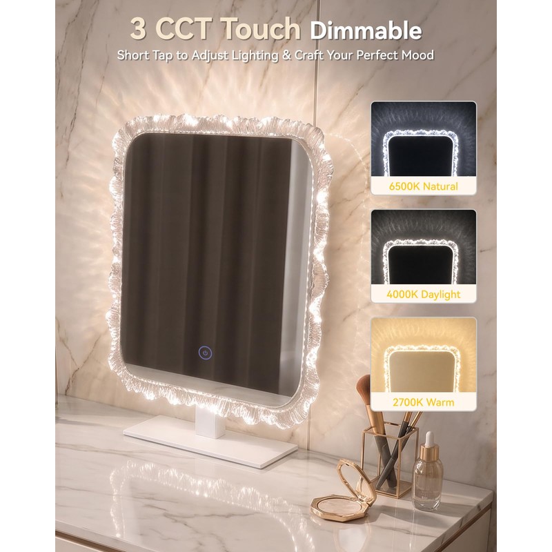 13.8 x 9.5 LED Makeup Mirror with Lights, Crystal Frame,