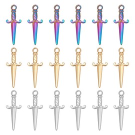 UNICRAFTALE 18Pcs 3 Colors Sword Pendants 27.5mm Stainless Steel Dagger Charms Hypoallergenic Punk Earring Sword Charms Metal Bracelets Charm for DIY Jewelry Making