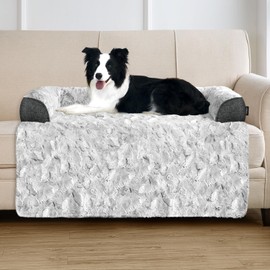 blunique Calming Large Dog Bed for Couch, 41 x 37 inch Removable Couch Cover for Dogs Washable, Non-Slip Fluffy Plush Dog Sofa Mat for Furniture Protector - Grey