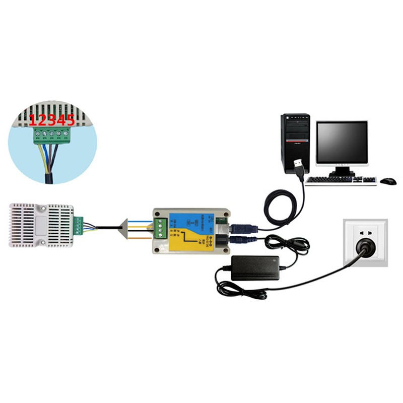 Temperature Humidity Sensor Module RS485 Communication 35mm Rail Installation Temp