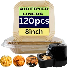 120 PCS air Fryer Liners 8-Inch Square Air Fryer Parchment Paper – Non-Stick, Heat-Resistant, Disposable air Fryer Liners, and Food-Grade for Easy Cooking & Cleaning