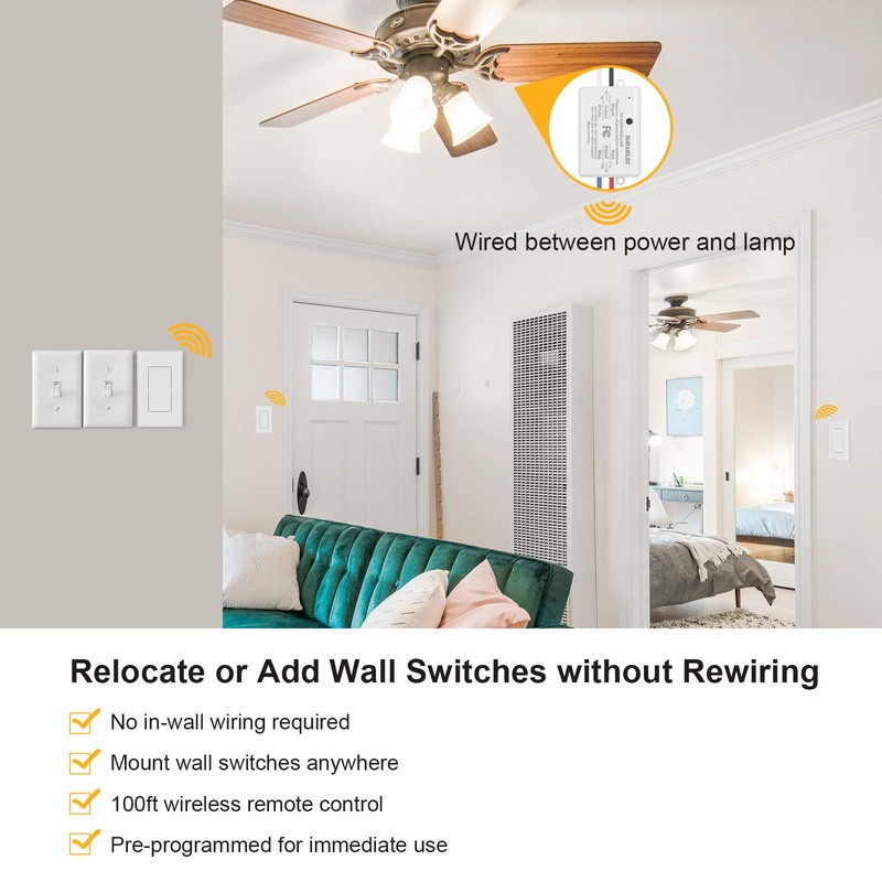 Suraielec 3 Way Wireless Light Switch, No Wiring, No WiFi,