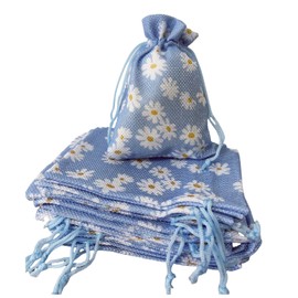 Daihellenstone 20 PCS 5.5x 3.9 Inch Small Size Floral Burlap Drawstring Bags White Blue Flower Pouch Bags Wedding Party Favor Jewelry Pouches