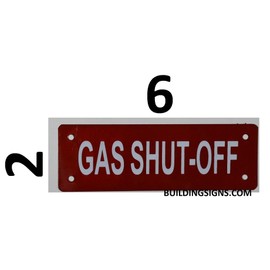 Gas Shut-Off Sign (Red Backround, Reflective, Aluminium Rust Free, Size 2X6 Inch,X)