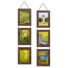 ccdcc 5x7 Collage Picture Frames Set of 2, Rustic Wooden Real Glass Vertical Hanging 3 Opening 5 by 7 Photo Frame, Distressed Brown