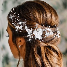 Unicra Flower Wedding Hair Vine Leaf Bridal Headpiece Silver Pearl Hair Accessories for Women and Girls (Silver, One Size)