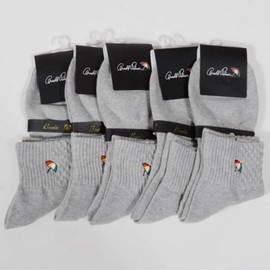 Men's Logo 'Kkulttaeng' Embroidered Ankle Socks with Ribbed Cuff 5 Pairs, Single Color, Size 26cm