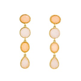 Dauplaise Jewelry Drop Earrings for Women, Natural Stone, Pink Lightweight Dangle Fashion Earrings, 2.6” Statement Design with Gold-tone