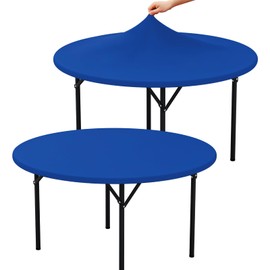 misaya 2 Packs Round Spandex Tablecloths, Stretch Elastic Tablecloth Cover Fits for 36"-44" Round Tables, Washable Polyester Table Cloth for Dining, Party, Outdoor and Indoor, Blue