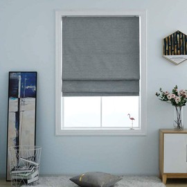 Washable Room Darkening Cordless Roman Shades for Windows, Double Tone Color Jacquard Textured Woven Polyester Belmar Roman Blind for Living Room/Nursery/Bedroom 31" W × 64" L Pewter
