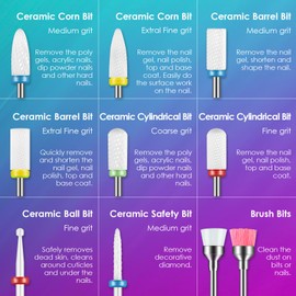 Rolokit 26pcs Nail Drill Bits Set, 3/32inch Professional Ceramic Safety Bits for Nail Drill, Diamond Cuticle Efile Nail Drill Bits, Remover Bits for Acrylic Gel Nail Tech Manicure Pedicure, Home Salon