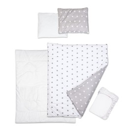 5 Piece Baby Bedding Duvet Pillow with Covers & Jersey Sheet fits 120x60cm Cot Bed (Big Stars)