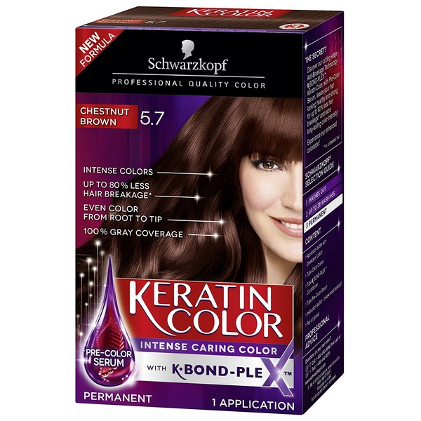 Schwarzkopf Keratin Color Anti-Age Hair Color Cream, 5.7 Chestnut Brown (Packaging May Vary), 1 Count