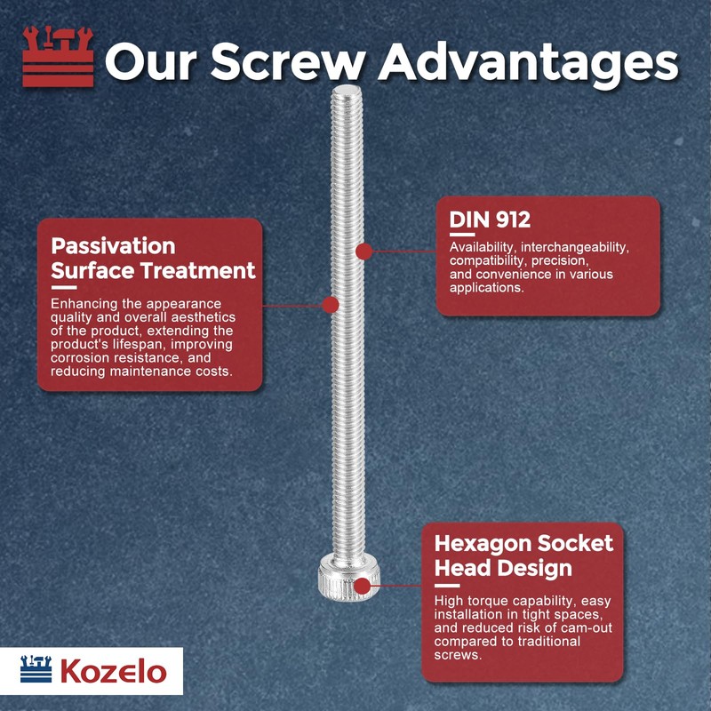 Kozelo 10pcs Socket Head Cap Screws - [M2.5-0.45 x 50mm]