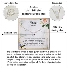 RareLove Sister in Law Birthday Gift, Gifts for Sister in Law Future Sister in Law Necklace 925 Sterling Silver Teardrop Opal Necklace for Women Wedding Gift