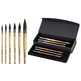 da Vinci Watercolor Series - Petit Gris Pur 6 Brush Gift Box Set 4015 - Traditional Quill - Series 418 Sizes 3/0, 2/0, 0, 1, 2 & 4 - Pure Russian Blue Squirrel for Mop & Wash Techniques