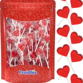 Fruidles Lollipops Mini Heart Shaped Flavored Delicious Lollipop, Individually Wrapped, 5g Lollipop (60 Lollipops, Strawberry)