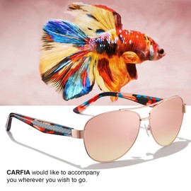 CARFIA Sunglasses Women's Polarised UV400 Retro Vintage Aviator Glasses Stylsih Aviator Glasses for Women, pink