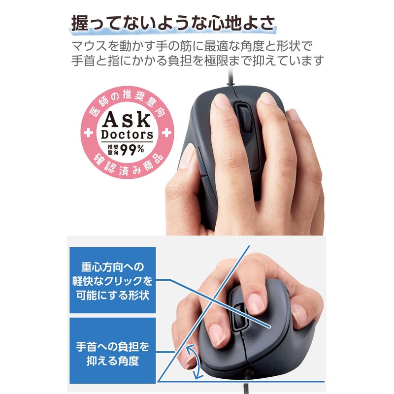Elecom EX-G M-XGM30UBSKABK Wired Mouse, Quiet, 5 Buttons, AskDoctors Evaluation